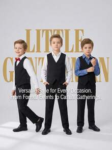 Boys Formal Suit Vest, Single-Breasted Waistcoat, Classic V-Neck Design, Wedding Birthday Party Graduation Ceremony, Formal Suit Set Single Piece - Black - View 8