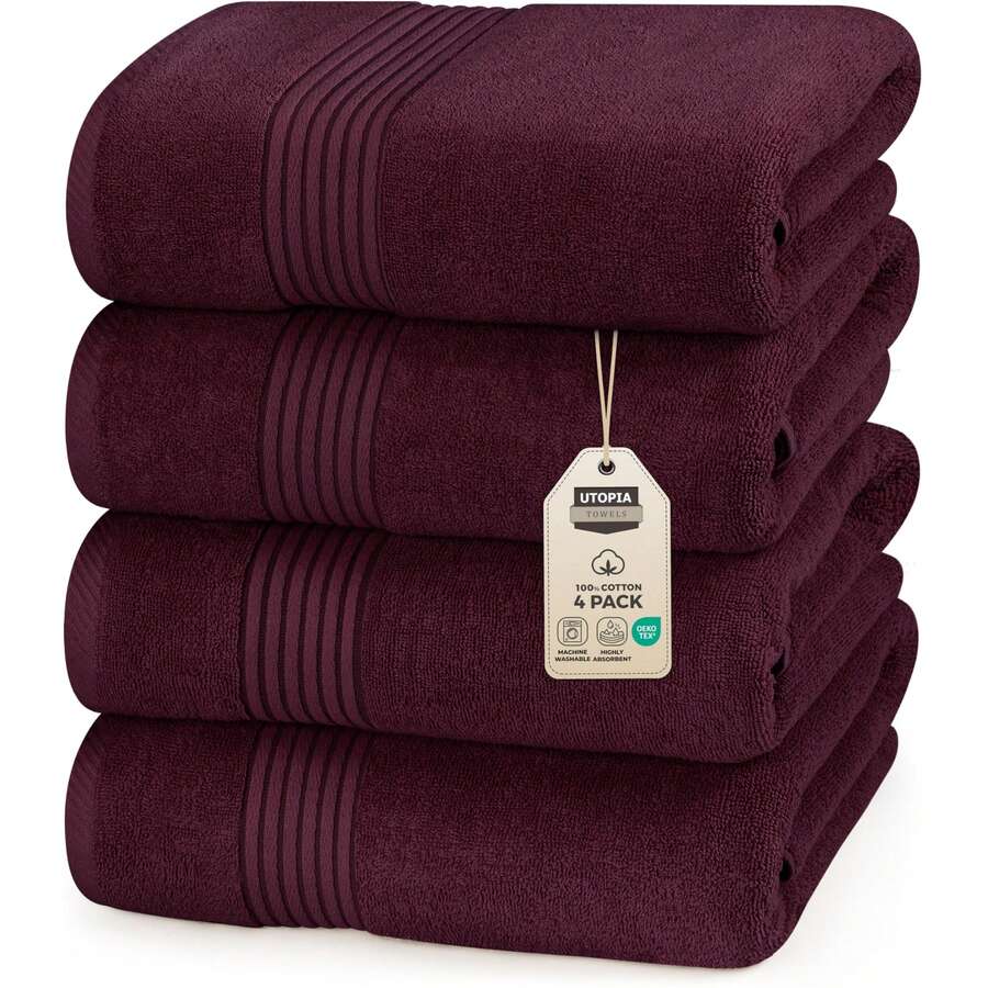 Utopia Towels Luxurious Bath Towels Set, 27 X 54 Inches 100% Ring Spun Cotton, 4 Pack, Beige - 酒紅色 - 查看 1