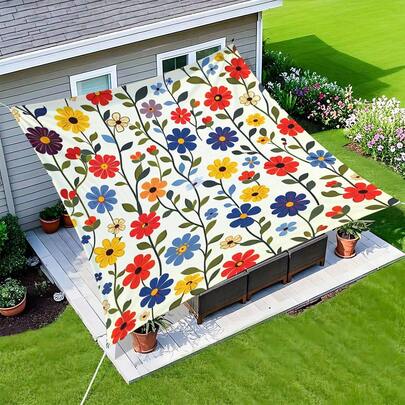 1件装波西米亚风花卉遮阳篷 - 轻便易携户外遮阳篷，适用于海滩、露营、花园、野餐。四季皆宜，快速搭建（不含支架）。