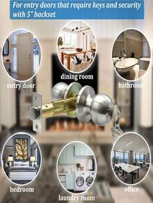 1pc 3-Rod Spherical Lock, Rust-Resistant Durable Round Lock, Solid Brass Lock Core, Suitable For 25-45mm Thickness Doors, For Hotel, Apartment, Home Use - Applicable Door Thickness 25-45MM - View 6