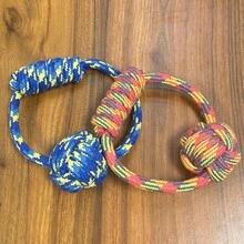 打结球形狗狗玩具，耐啃咬，清洁牙齿，互动拔河和捡球玩具，适合小型/中型犬 - 彩色 - 查看 5