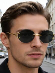 1 Cặp kính gọng tròn không viền, kiểu dáng cao cấp, unisex dành cho nam và nữ. - màu đen - Xem 1