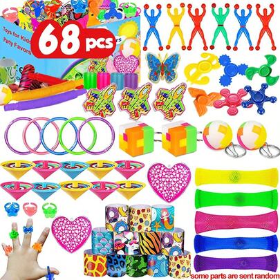68pcs Party Gift Bag Filler, Educational Toy Set Christmas Stocking Stuffer Classroom Wholesale, Treasure Box Carnival Prize Gift, Piñata Bag Filler