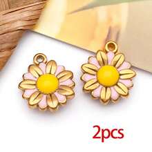 2件装镀金不锈钢珐琅花叶吊坠，高品质可爱DIY工艺品配件，适用于项链、手链、珠宝制作 - 彩色 - 查看 18