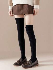 1pair Women's Over-Knee Winter Warm Boot Socks, Long And Thigh High, Cozy - 黑色 - 查看 4