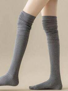 1pair Women's Over-Knee Winter Warm Boot Socks, Long And Thigh High, Cozy - 黑色 - 查看 10