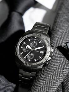 Fossil Men's Quartz Stainless Steel Three-Hand Watch Stainless Steel Case/Scratch Resistant Glass FS5851/FS5852/FS5853/FS5878/FS5916/FS6017 - Gray Black Plate - View 1