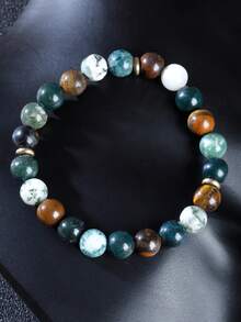 Vòng tay đá mã não rêu xanh mang lại sự thịnh vượng: Đá mắt hổ tượng trưng cho sự tự tin, lòng can đảm, may mắn, sung túc và thịnh vượng, năng lượng chữa lành | Trang sức tâm linh dành cho nam giới - Nhiều màu - Xem 2