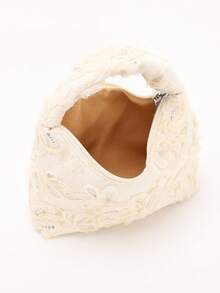 Túi xách nữ màu kem ren hoa, túi mini đính đá lấp lánh, thích hợp sử dụng hàng ngày và dự tiệc. - trắng - Xem 7