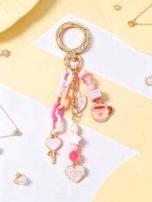 1pc Fashion Beaded Star Keychain, Heart Keyring, Girl Bag Charm - Multicolor - View 3