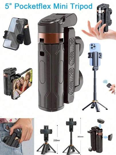Pocketflex Mini Tripod, Aluminum Alloy Material, 360° Flexible Rotation Selfie Stick, One-Button Switch, 3-In-1 Phone Tripod, Retractable Handle, Detachable Remote Control, Pocket-Sized, Ultimate Travel Photography Gear
