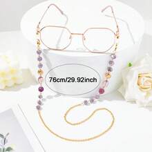 1pc New Gold Crystal Rhinestone Glass Fashion Accessory Hanging Chain, Minimalist Luxury Lightweight Eyeglass Chain - Purple-479 - View 5
