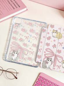 1件全透明壓克力平板保護殼，粉色貓咪與花朵圖案，相容 iPad 10th Gen/11th Gen/10.2/10.5/Air4/Air5/10.9/Pro 11/Air 11-In.(M2)-2024/Pro 11-In.(M4)-2024/Air 11-Inch (M3) 2025/(A16) 11 Inch 11th Generation 2025 Mini6/Mini7/Air1/Air2/9.7/Air 8(M4)2026(11-Inch) - 彩色 - 查看 3