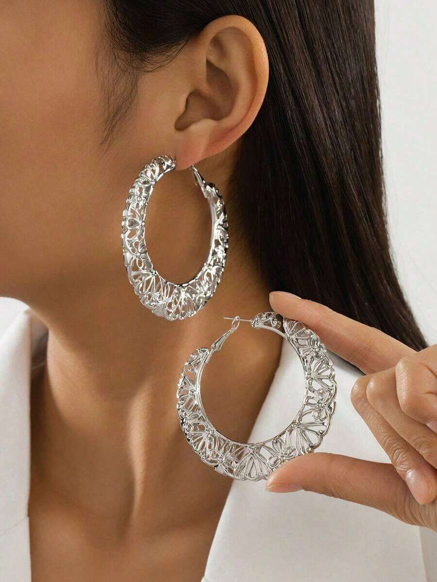 1 Pair Fashionable Geometric Enamel Earrings, Versatile - Silver - View 1