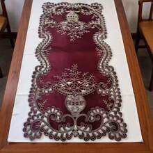 Toalha de Mesa Bordada 3D com Cesta Floral Bordô, Passadeira de Mesa para Reuniões Domésticas, Mesa de Jantar, Mesa de Centro, Gabinete de TV, Sapateira, Cômoda, Disponível em Vários Tamanhos - Vinho - Visão 7