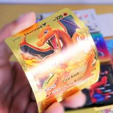 pokemon 可爱卡通动漫魔法金箔卡牌，黑色、金色、银色，4种语言（英语、法语、德语、西班牙语）桌游派对娱乐卡牌 - 彩色 - 查看 4