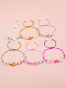 6pcs/Set Sunflower, Daisy, Small Flower Pendant Adjustable Children's Bracelet - Multicolor - View 8