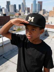 1 chiếc mũ lưỡi trai thời trang trẻ em phong cách Hip Hop với chữ cái A-Z, kiểu dáng snapback, có thể điều chỉnh kích cỡ, thích hợp cho hoạt động ngoài trời, chống nắng, màu xương, dành cho bé 8-16 tuổi. - màu đen - Xem 4
