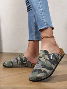 Unisex Slip-On Soft Wood Clogs, Casual Office Wear Closed-Toe Sandals, Suitable For All Seasons - Army Green - View 4