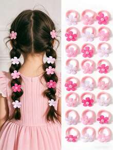 12 件粉色花卉发圈，带有精致珍珠花朵设计，可爱温柔的发带，适合女孩的弹性发带，派对和日常佩戴发饰 - 彩色 - 查看 1