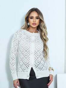 Women's Long Sleeve Cardigan In Knitted Blouse With Buttons, Elegant Coat For Winter And Everyday Wear, Women's Thin Cardigan Blouse - 白色 - 查看 6