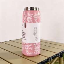Owal'aWater Bottle 32oz,Multiple Colors Are Available,With Straw,Heat Preservation Time More Than 24 Hours, Cold And Hot Water Can Be Insulated, Can Make Coffee, Frozen Drinks, Beautiful Appearance, Exquisite Workmanship, Suitable For Camping, Work, Indoor Use. - Ribbon Toile-32oz - 查看 2