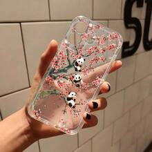 Handyhülle - Sakura Panda auf einem Baum Handyhülle Kompatibel mit iPhone 17/16/15/14/13/12/11/X/XS/XS MAX/ProMax/Air/Plus and  Galaxy S Series. Cartoon Transparente Stoßfeste Voll TPU Handyhülle, Einfach, Stilvoll, , Langlebig - Transparent - Übersicht 3