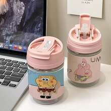 SpongeBob SquarePants 400ml SquarePants And Series Couple Water Bottle, 2-In-1 Design With Handle, Leak-Proof, Suitable For Office, Camping, Home, School, Gift For Girlfriend, Birthday, Christmas, Travel, Sightseeing, Fitness, Multiple Styles, Desktop Water Cup, Daily Use, Suitable For Teacher's Day, Anniversary, Birthday, Women's Gift, Self-Assembly Required - Multicolor - View 4