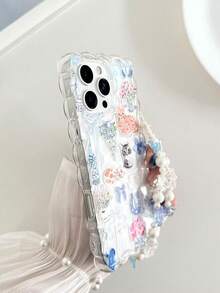 Funda protectora suave para teléfono con diseño de gato trenzado de borde ondulado, minimalista y elegante, pintado a mano con flores y gatos, compatible con iPhone 17pro/17Air /17/17promax 16/11/16pro/16plus/16promax/16e/15Promax/13/14/12/XS/XR/7G/8PXR /7/8, 15Promax, 13, 14, con accesorio de pulsera hecha a mano con cuentas - Multicolor - Ver 6