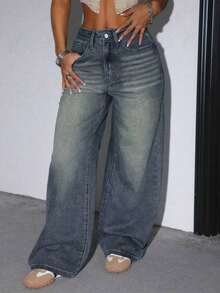 Women's Casual Loose Wide Leg Jeans With Pockets, Suitable For Daily Wear Spring - Deep Nostalgia - View 5