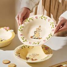 Piring Keramik Relief Kelinci Hera Taman Inggris, Desain Unik, Piring Pasta, Piring Sup, Piring Salad, Piring Buah, Piring Makanan Penutup, Cocok Untuk Penggunaan Sehari-hari, Rumah, Restoran, Teh Sore, Hadiah, Hadiah Liburan. - MultiWarna - View 7