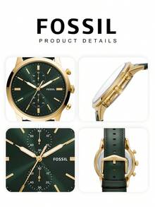 Fossil 男式石英皮革三针手表不锈钢表壳/防刮玻璃 FS5437/FS5599 - 綠色 - 查看 6