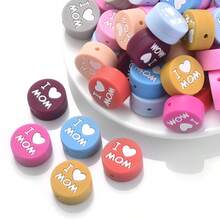 5 pièces Perles rondes en silicone "J'AIME MAMAN", accessoires de bijouterie pour la Fête des Mères, convient pour les bracelets DIY, les colliers, les charms de téléphone, la décoration de sacs, des cadeaux artisanaux créatifs pour la mère et la famille - Multicolore - Voir 2