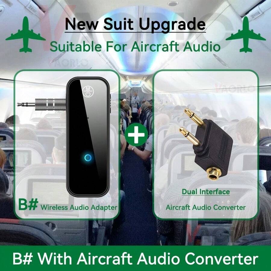 VAORLO 蓝牙5.3音频接收器/发射器，支持免提通话，配备3.5mm AUX接口，立体声音乐无线适配器，适用于电视、电脑、车载蓝牙耳机/音箱。不支持TF卡。 - AP轉換器 - 查看 1