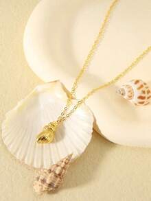 1pc Popular Women's Fashionable Summer Seashell Pendant Necklace, Delicate & Cute, Ideal For Wedding, Engagement, Party & Other Occasions - 金子 - 查看 2