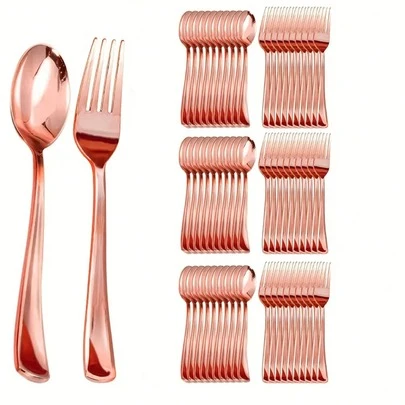 Rose Gold Flatware Set - Salad Forks/Pasta Forks/Appetizer Forks, Dessert Spoons/Coffee Spoons/Ice Cream Spoons/Cereal Spoons, Christmas Tableware Cutlery Set, Elegant Dinnerware For Party Decor, Suitable For Birthday, Wedding, Anniversary, Christmas, School Events, Outdoor Picnics, Holiday Gatherings