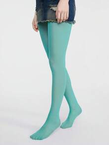 1 par de medias súper opacas para mujer con parte superior de control, cómodas - Azul menta - Ver 5