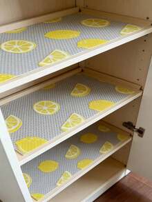 1 rollo, alfombrilla de estante con estampado de limón que se puede cortar, revestimiento impermeable y sin adhesivo para la cocina, el refrigerador y el armario - limón amarillo - Ver 2