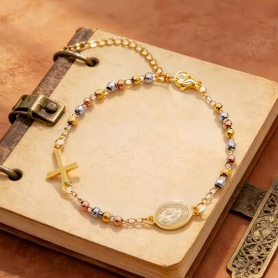 1 chiếc vòng tay hình thánh giá phong cách Gothic thời trang thường ngày, làm từ thép không gỉ 316, mạ vàng 18K, chống thấm nước và chống phai màu, phù hợp để đeo hàng ngày, đi du lịch và nghỉ lễ cho nữ.