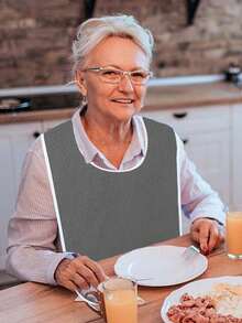 Red Dining Bib, Father's Day Mother's Day Gift, Soft Skin-Friendly Anti-Stain Anti-Leak, Round Neck Fit Not Stuffy, Easy To Clean Wear-Resistant, Adult Care Bib, Suitable For Home Care, Nursing Home, Daily Dining, Keep Clean And Decent. - New Gray Version - View 14