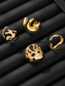 4pcs 18K Gold Plated Rings, Fashionable Y2K Vintage Minimalist Stainless Steel Adjustable Rings For Men, Daily Wear, Gift For Friends, Boyfriend, Essential Accessory - Gold - View 13