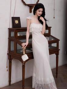 Y6Y - Đầm slip không tay ren xếp ly tinh tế kiểu Pháp mùa hè mới - trắng - Xem 5