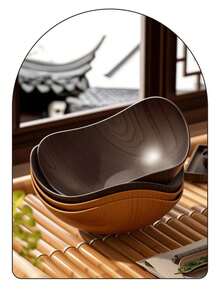 Plastic Fruit Plate, Geometric Shaped Wood Grain Fruit Plate For Living Room, Home Use Snack Dry Fruit Display, Vintage Tea Art Dessert Tray - Brown - View 9
