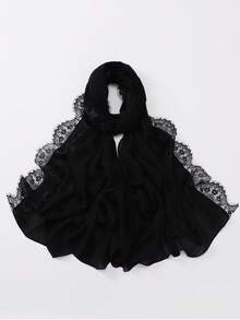 1pc Solid Color Pearl Chiffon Headscarf Lace Trim Long Scarf - Multicolor - View 13