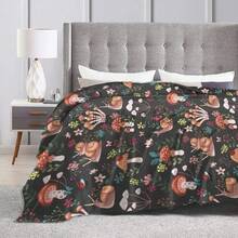 Mushroom Snail Hippie Flower Blanket Travel Camping Blanket Soft Warm Lightweight Cozy Fuzzy Throw Blankets For Couch Bed Sofa - 黑色 - 查看 5