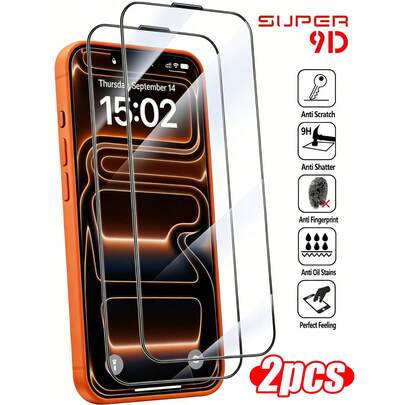 Bộ 2 miếng dán màn hình cường lực 9D siêu trong suốt, phủ toàn màn hình - Phù hợp với 17 Pro Max/17 Pro/17 Air/17e, 16 Pro Max/16 Pro/16 Plus/16e, 15 Pro Max/15 Pro/15 Plus/15, dòng 14/13/12/11/X và nhiều dòng máy khác.