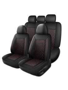 4/9pcs Set PU Leather Car Seat Covers, Waterproof Seat Protector, Breathable Seat Cushion, Universal Fit For Most Sedans, SUVs, Trucks, Luxury Ventilated Front Seat Covers With Lumbar Support, Rear Seat Covers. 9pcs Set Includes: 2 Front Seat Covers, 1 Backrest Cover, 1 Rear Seat Cover, 5 Headrest Covers. 4pcs Set Includes: 2 Front Seat Covers, 2 Headrest Covers. - Style B - View 3