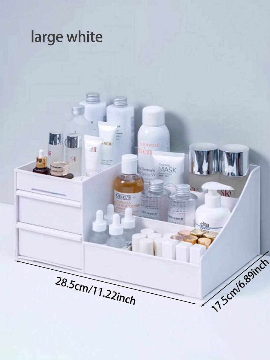 1 Set Makeup Organizer Rack, Vanity Perfume & Skincare Storage Holder, Dual-Layer Elevated Lipstick Stand, Dorm Desktop Storage Box Rack, Display Shelf - Black - View 1