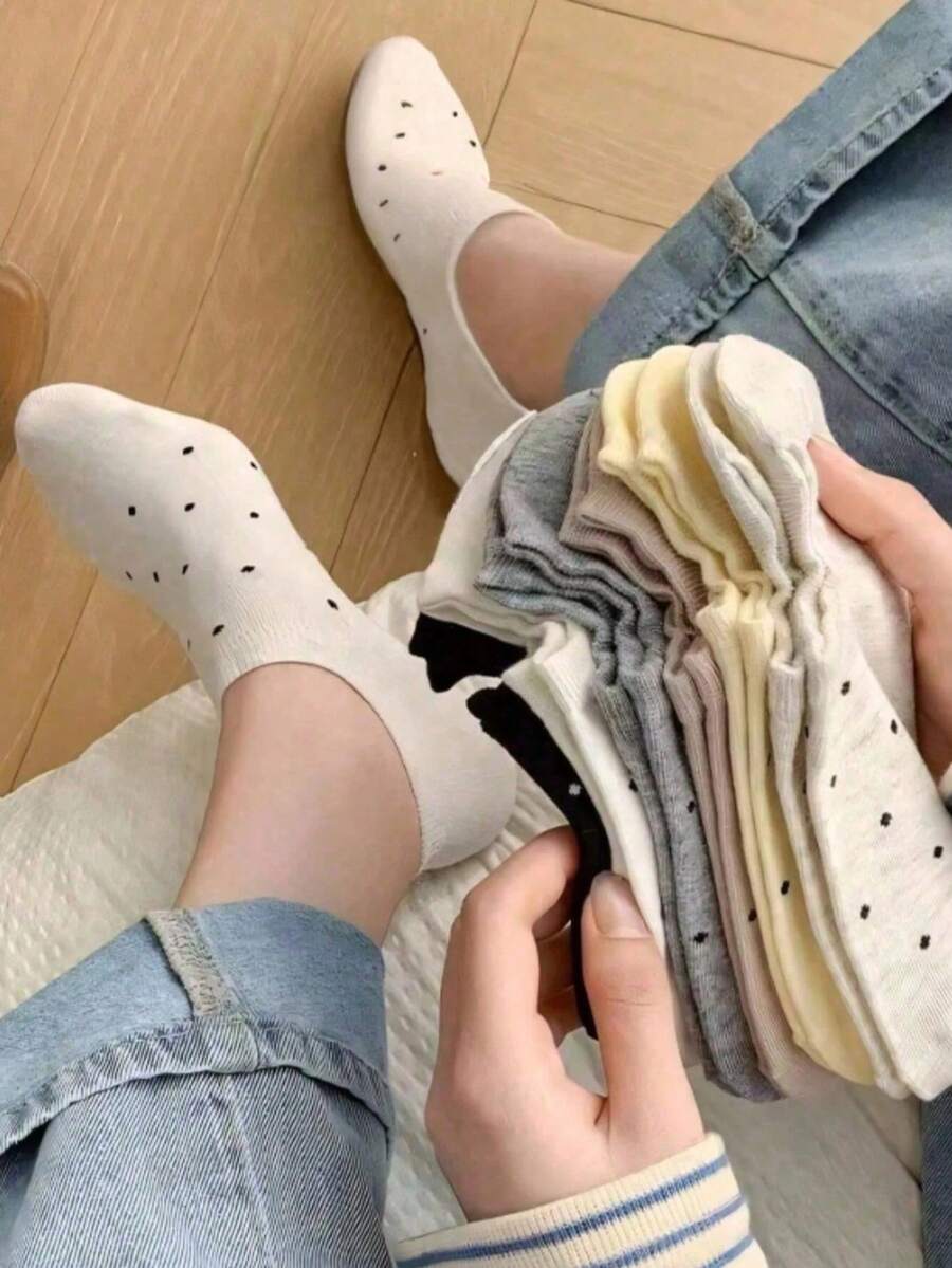 6 Pairs Women's Low Cut Polka Dot Invisible Socks - Disposable Boat Socks For Summer Travel, Multi-Purpose, Non-Slip, Comfortable, Soft, Breathable, Suitable For Young People's Daily Use - Multicolor - View 1