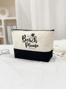黑白拼接沙滩手提袋套装，印有“Beach Please”字样、海星图案，热带夏季设计，大容量手提包，可重复使用沙滩购物袋，适合婚礼、生日、节日等场合，是送给女性、母亲、教师、朋友、伴娘、学生的完美礼物，也是春夏季节、母亲节、返校季、生日的理想之选。 - 彩色 - 查看 5